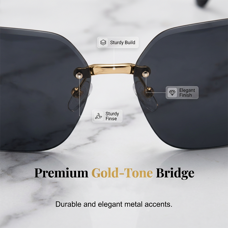 Rimless Oversized Square Sunglasses – Gradient Lens, Glitter Details, UV Protection ✨