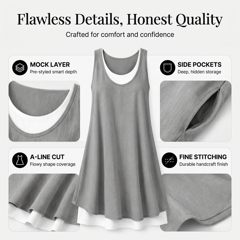 Women's Sleeveless Fake 2-Piece Dress