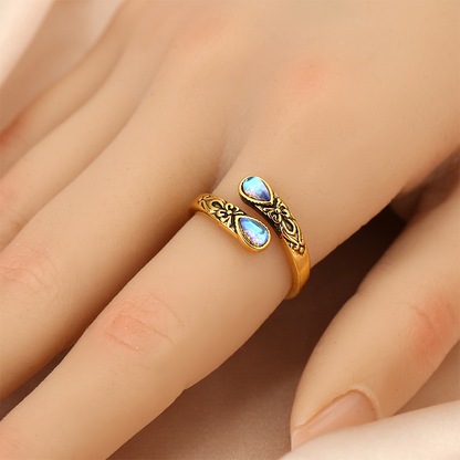 Vintage Adjustable Open Ring with Teardrop Glowing Zircon💧💍