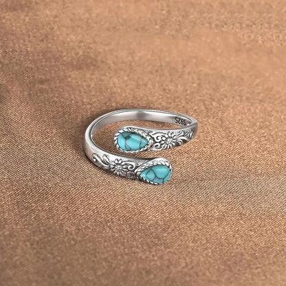 Vintage Adjustable Open Ring with Teardrop Glowing Zircon💧💍