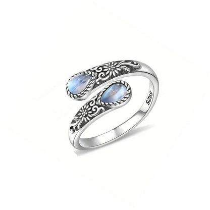 Vintage Adjustable Open Ring with Teardrop Glowing Zircon💧💍