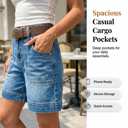 Women's Mid-Rise Bermuda Denim Shorts with Pockets
