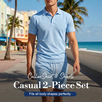 Men's Summer 2-Piece Collar Shirt & Shorts Set