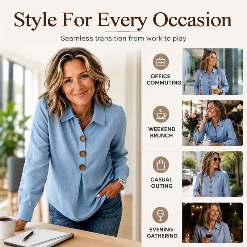 👚 Elegant button-down blouse with a wing collar—timeless and stylish for the office and everyday wear