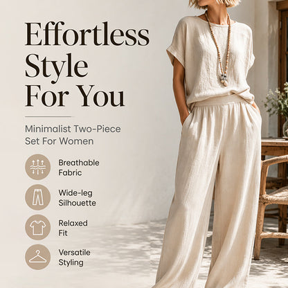 🌿Women's Short Sleeve Top & Wide-Leg Pants Set