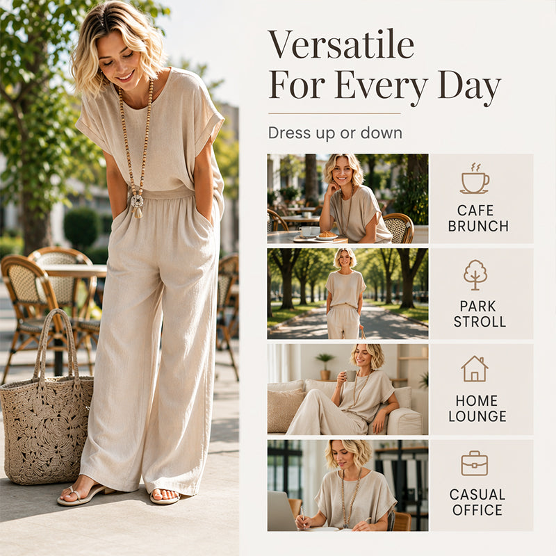 🌿Women's Short Sleeve Top & Wide-Leg Pants Set