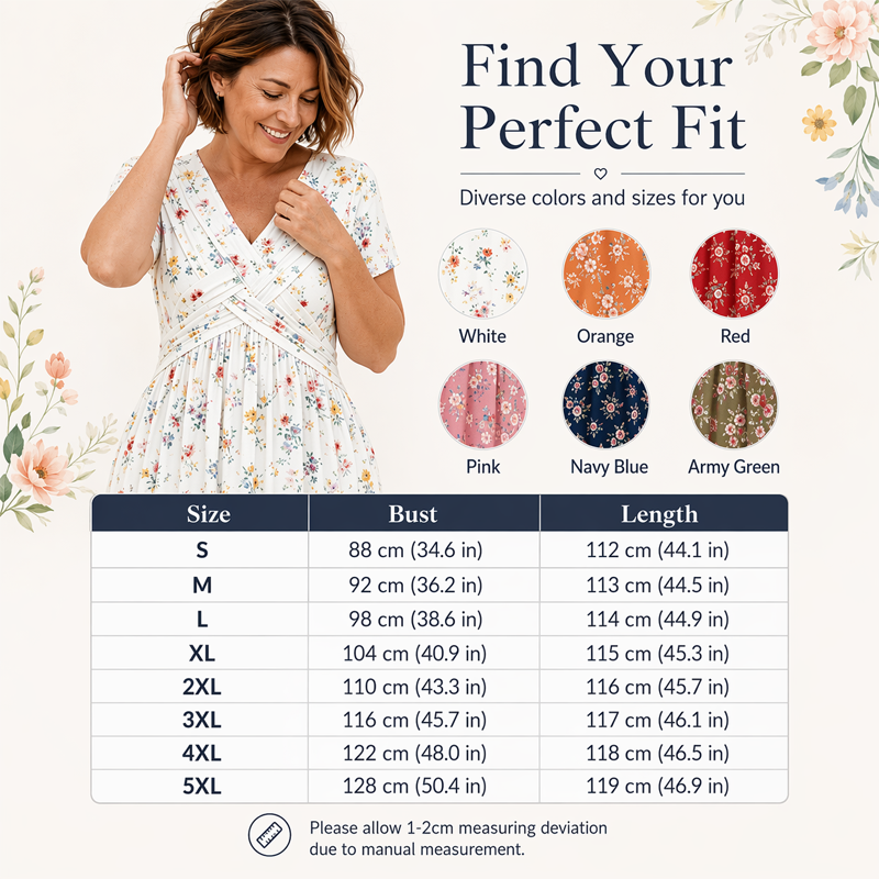 ✨Women's V-Neck Floral Print Dress with Twist Waist