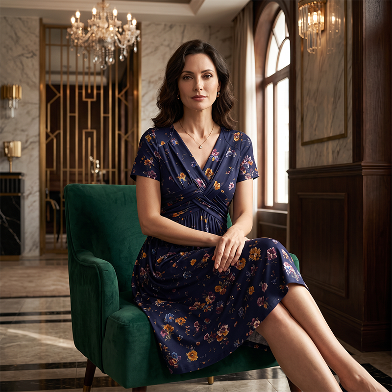 ✨Women's V-Neck Floral Print Dress with Twist Waist