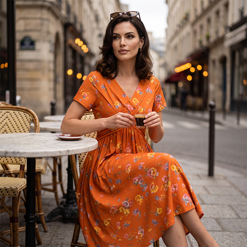 ✨Women's V-Neck Floral Print Dress with Twist Waist
