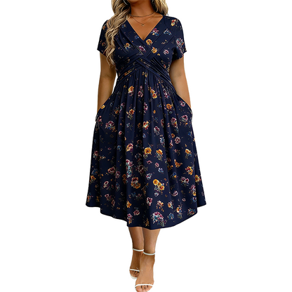 ✨Women's V-Neck Floral Print Dress with Twist Waist