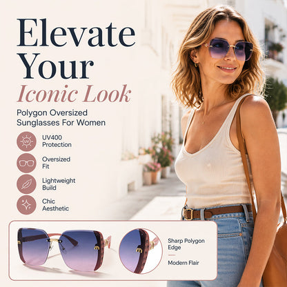 Rimless Oversized Square Sunglasses – Gradient Lens, Glitter Details, UV Protection ✨