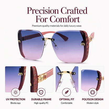 Rimless Oversized Square Sunglasses – Gradient Lens, Glitter Details, UV Protection ✨