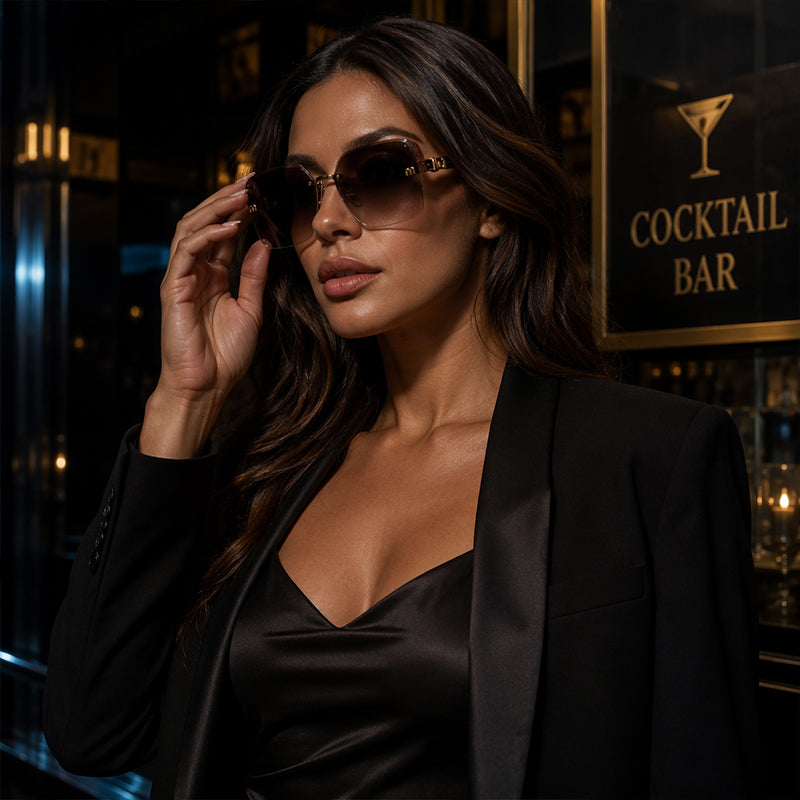 Rimless Oversized Square Sunglasses – Gradient Lens, Glitter Details, UV Protection ✨