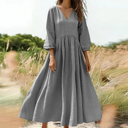 Women's V-Neck Pleated Maxi Dress