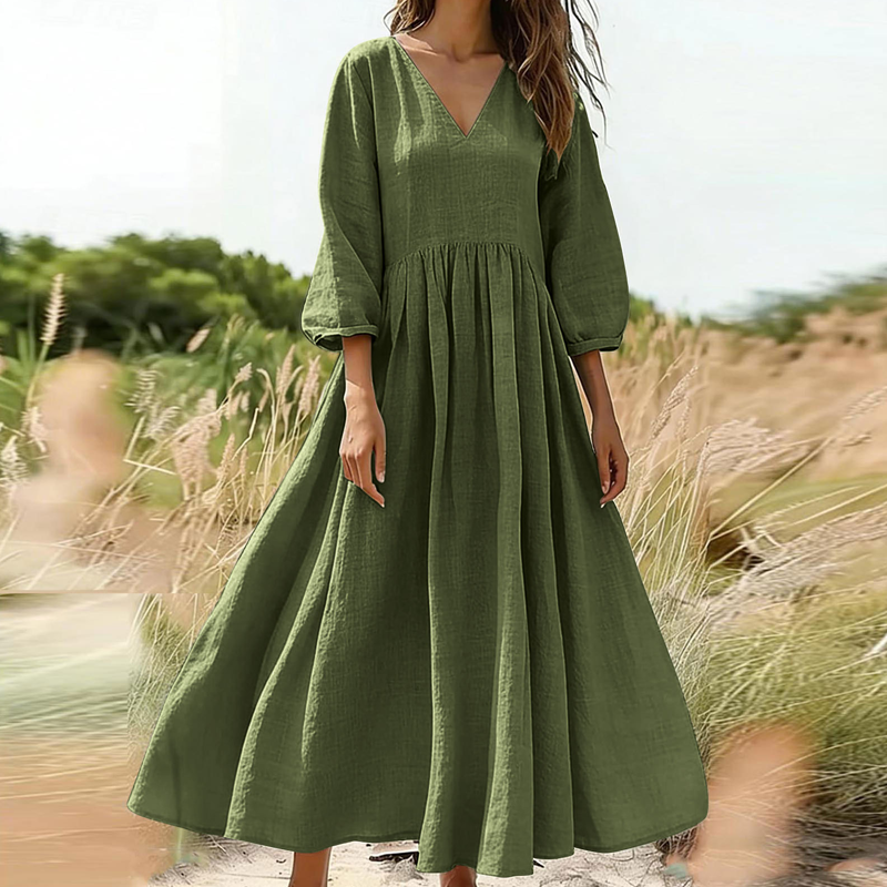 Women's V-Neck Pleated Maxi Dress