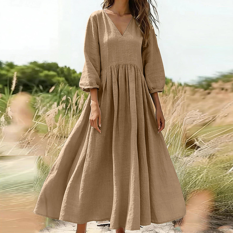 Women's V-Neck Pleated Maxi Dress