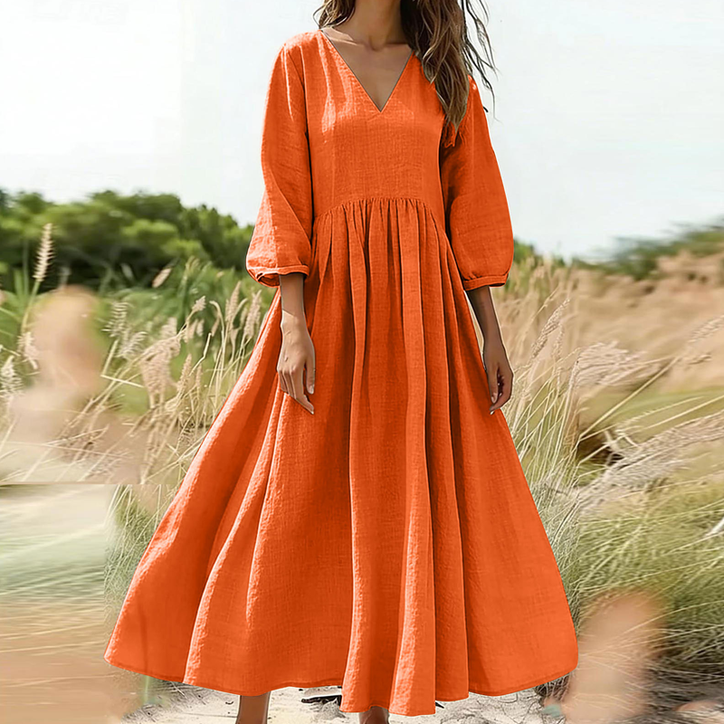 Women's V-Neck Pleated Maxi Dress