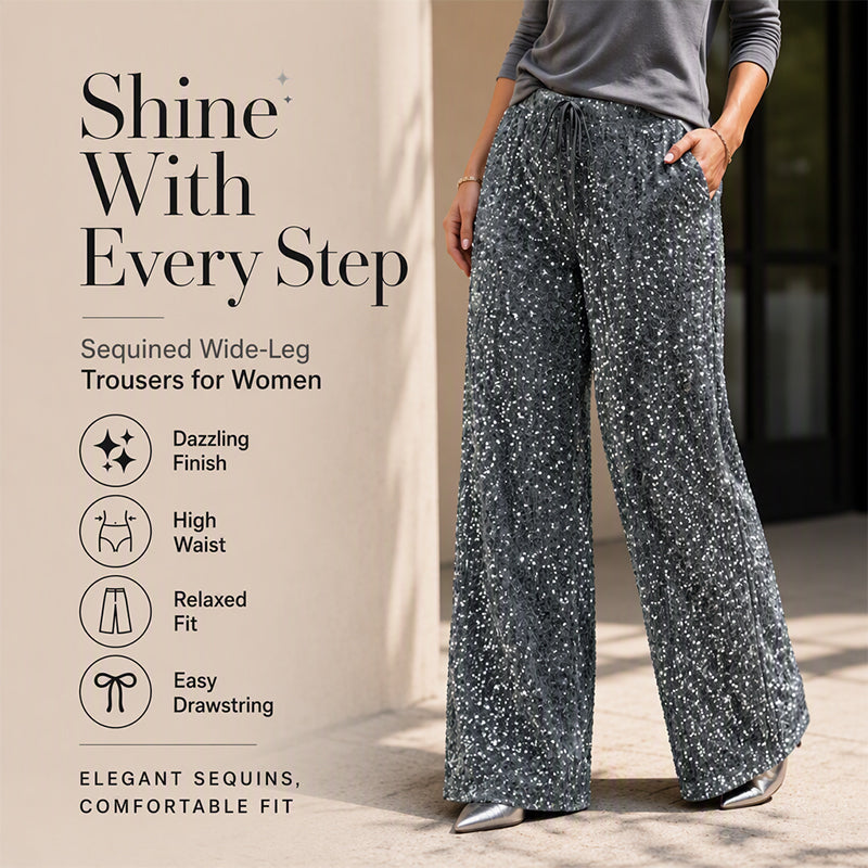 🖤Women's Glitter Fashion Adjustable Drawstring Slimming Elastic Waist Straight-Leg Pants