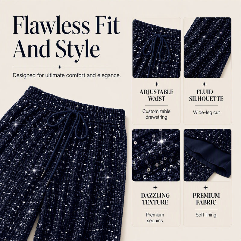 🖤Women's Glitter Fashion Adjustable Drawstring Slimming Elastic Waist Straight-Leg Pants