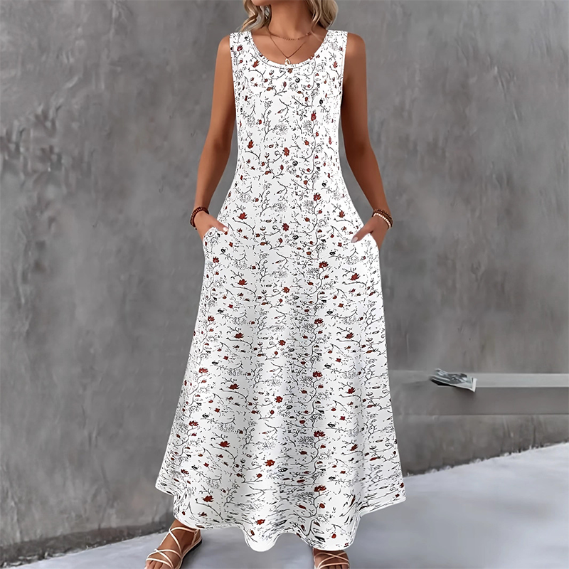 💞Limited-Time Offer-Women's Floral Print Sleeveless Maxi Dress with Pockets