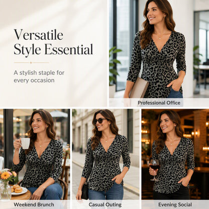 💥Women's Plus Size Leopard Print V-Neck Top