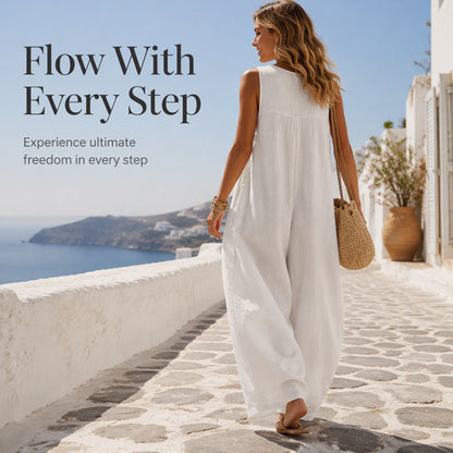 Women's Sleeveless V-Neck Wide-Leg Jumpsuit with Pockets