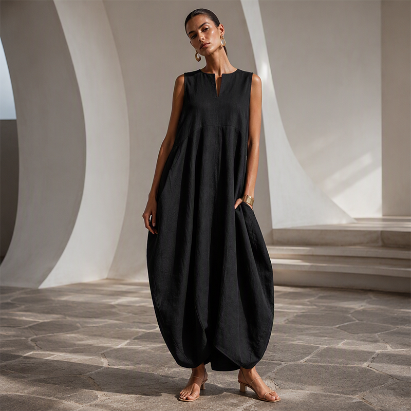 Women's Sleeveless V-Neck Wide-Leg Jumpsuit with Pockets
