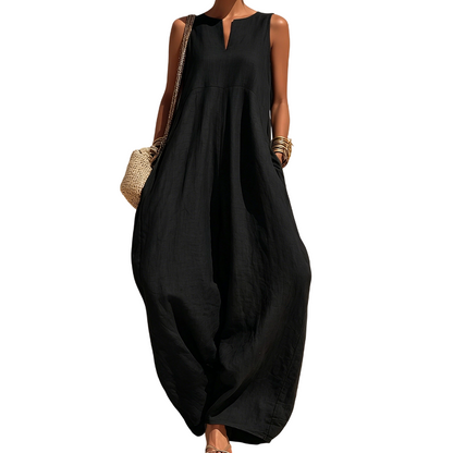 Women's Sleeveless V-Neck Wide-Leg Jumpsuit with Pockets