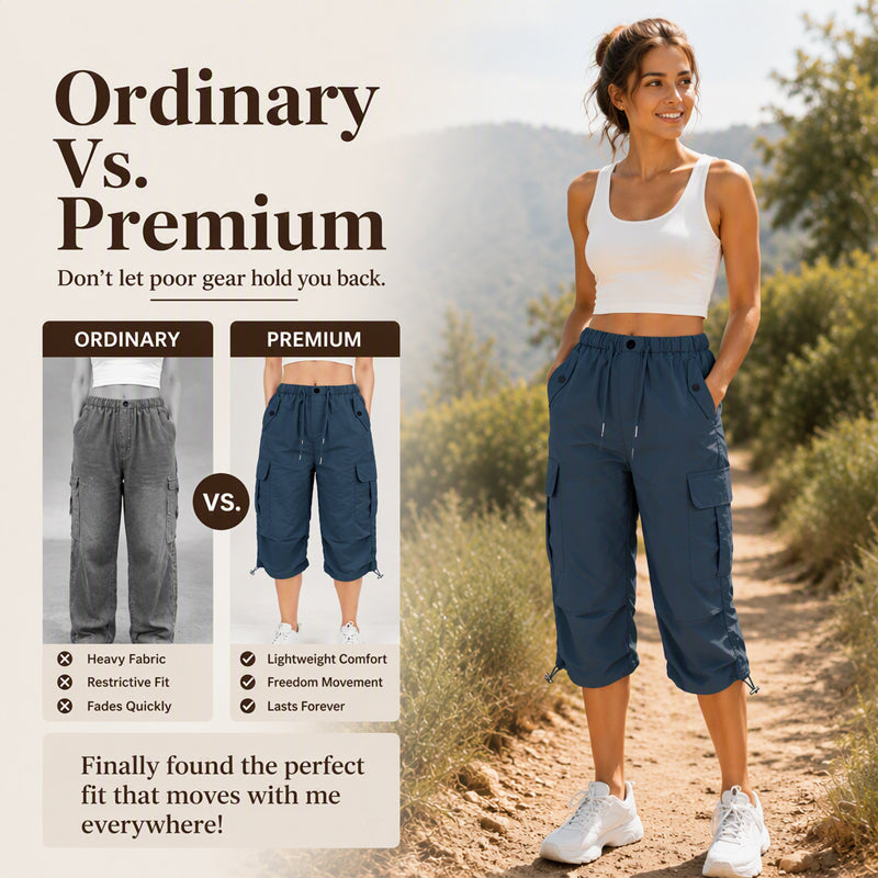 💖Women’s Lightweight Quick Dry Cargo Capri Trousers, Utility Everyday Outdoor Pants
