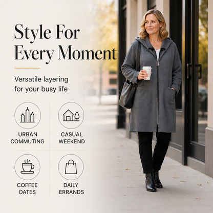 ⌛Limited-Time Offer-Women's Hooded Mid-Length Jacket with 2 Zippers