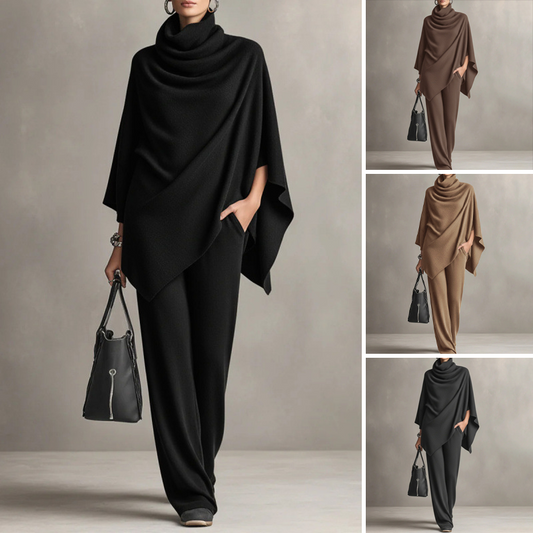 🌸Women's Cowl-Neck Cape & Wide-Leg Pants 2-Piece Set