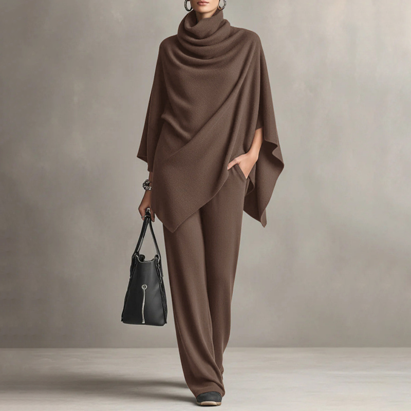 🌸Women's Cowl-Neck Cape & Wide-Leg Pants 2-Piece Set