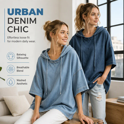 Women's Casual Loose Denim Hoodie