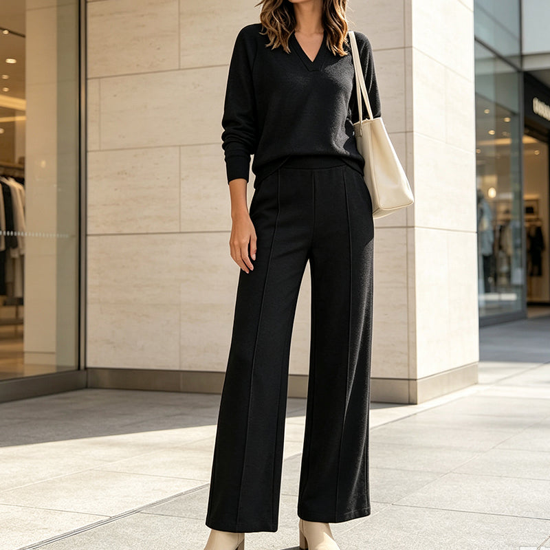 ✨Women's 2 Piece Outfits V Neck Lounge Set | Raglan Long Sleeve Top & Wide Leg Pants