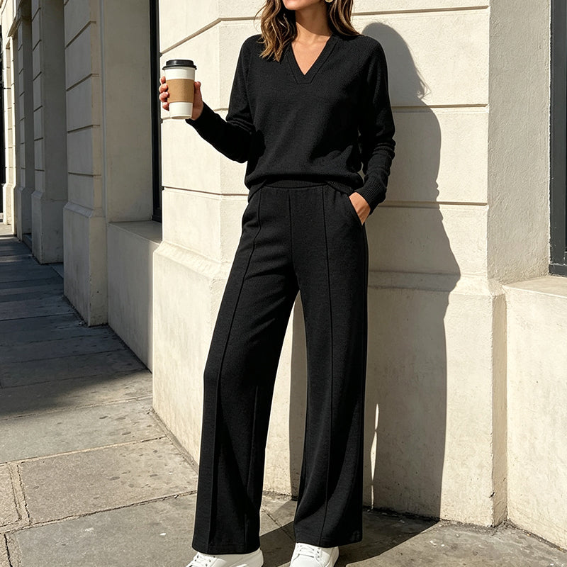✨Women's 2 Piece Outfits V Neck Lounge Set | Raglan Long Sleeve Top & Wide Leg Pants