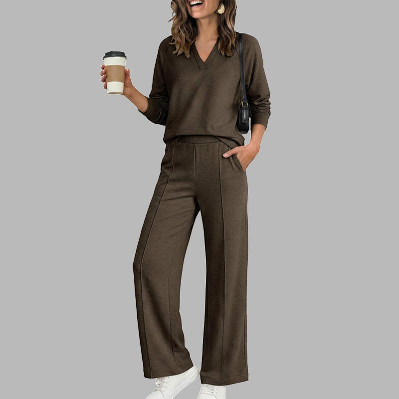 ✨Women's 2 Piece Outfits V Neck Lounge Set | Raglan Long Sleeve Top & Wide Leg Pants