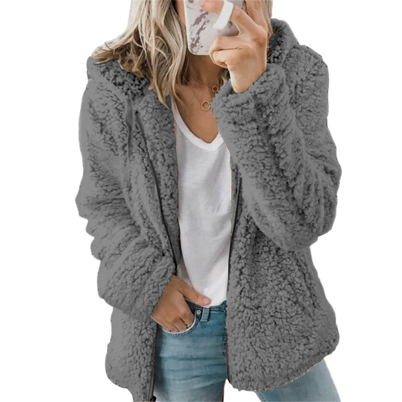 🍂🧥Women's Cozy Fuzzy Hooded Jacket – Soft Zip-Up Outerwear for Everyday Warmth