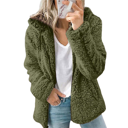 🍂🧥Women's Cozy Fuzzy Hooded Jacket – Soft Zip-Up Outerwear for Everyday Warmth