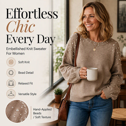 Women's Elegant Pearl Beaded Knit Sweater