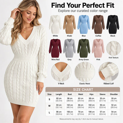 💖 🍂Women's Elegant Cable Knit Bodycon Sweater Dress
