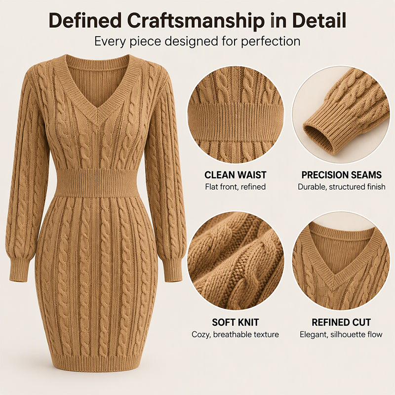 💖 🍂Women's Elegant Cable Knit Bodycon Sweater Dress