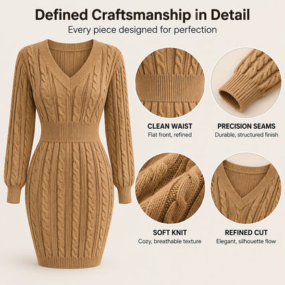 💖 🍂Women's Elegant Cable Knit Bodycon Sweater Dress