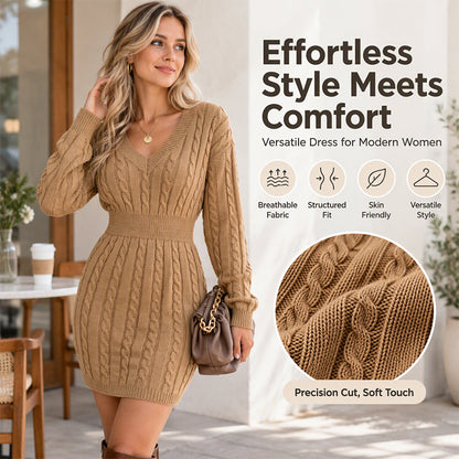 💖 🍂Women's Elegant Cable Knit Bodycon Sweater Dress