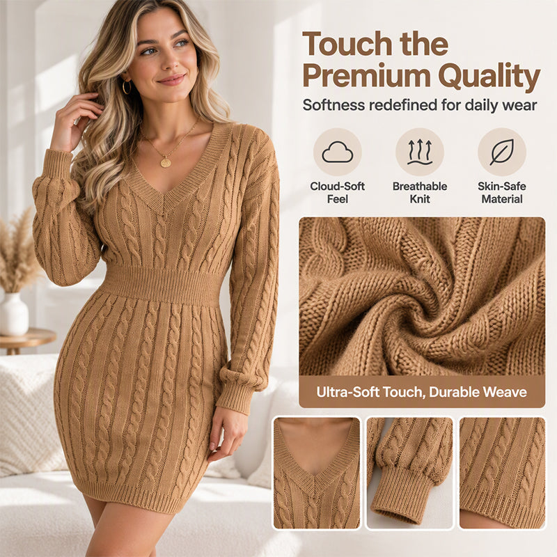 💖 🍂Women's Elegant Cable Knit Bodycon Sweater Dress