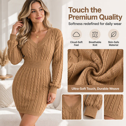 💖 🍂Women's Elegant Cable Knit Bodycon Sweater Dress