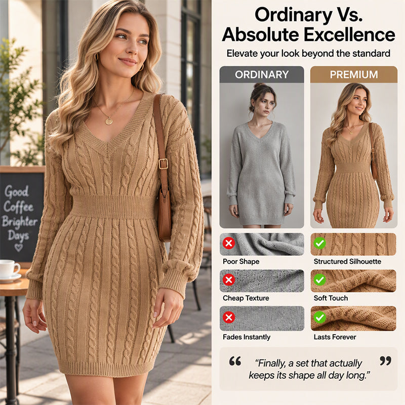 💖 🍂Women's Elegant Cable Knit Bodycon Sweater Dress