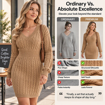 💖 🍂Women's Elegant Cable Knit Bodycon Sweater Dress