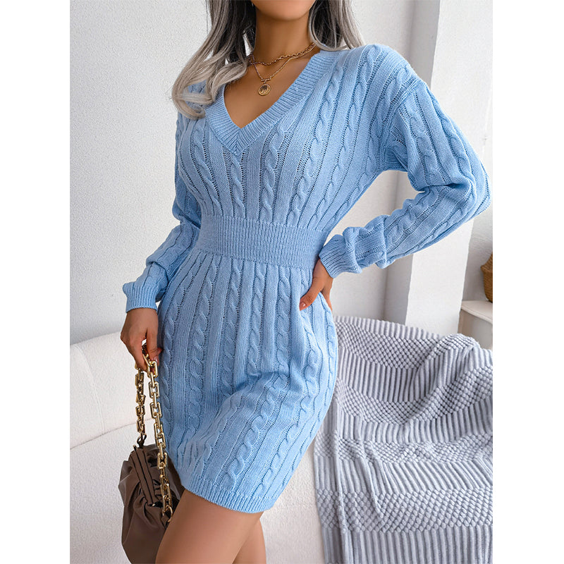💖 🍂Women's Elegant Cable Knit Bodycon Sweater Dress