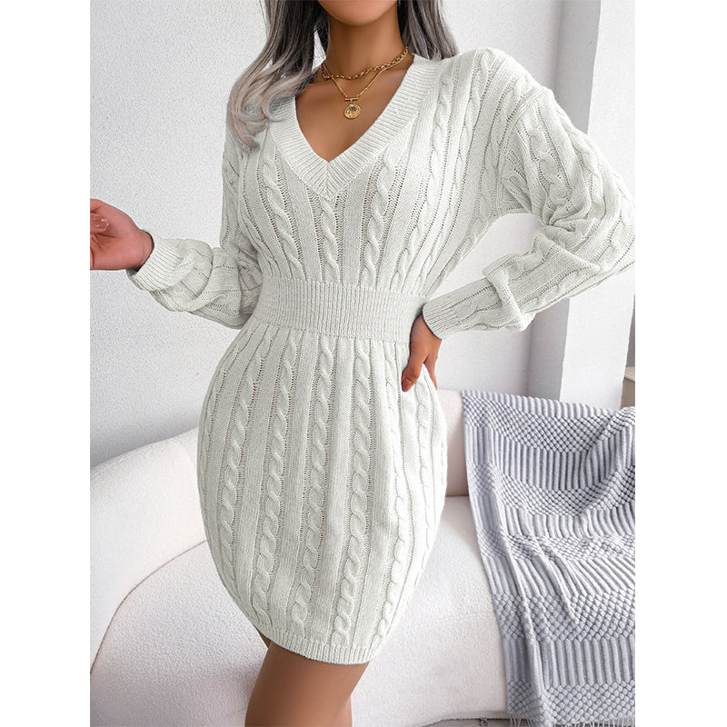 💖 🍂Women's Elegant Cable Knit Bodycon Sweater Dress