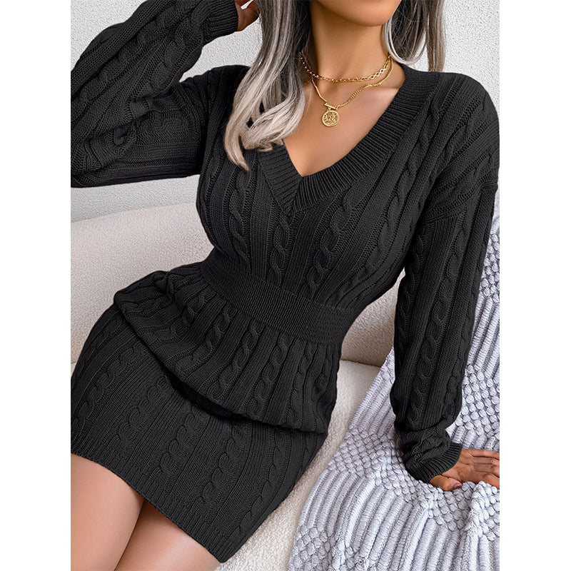 💖 🍂Women's Elegant Cable Knit Bodycon Sweater Dress